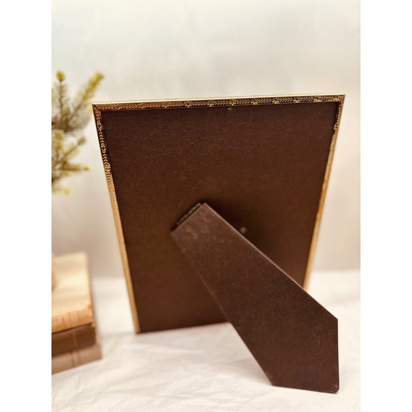 art deco stamped brass frame 8x10 helix pattern brown back - Picture 6 of 6